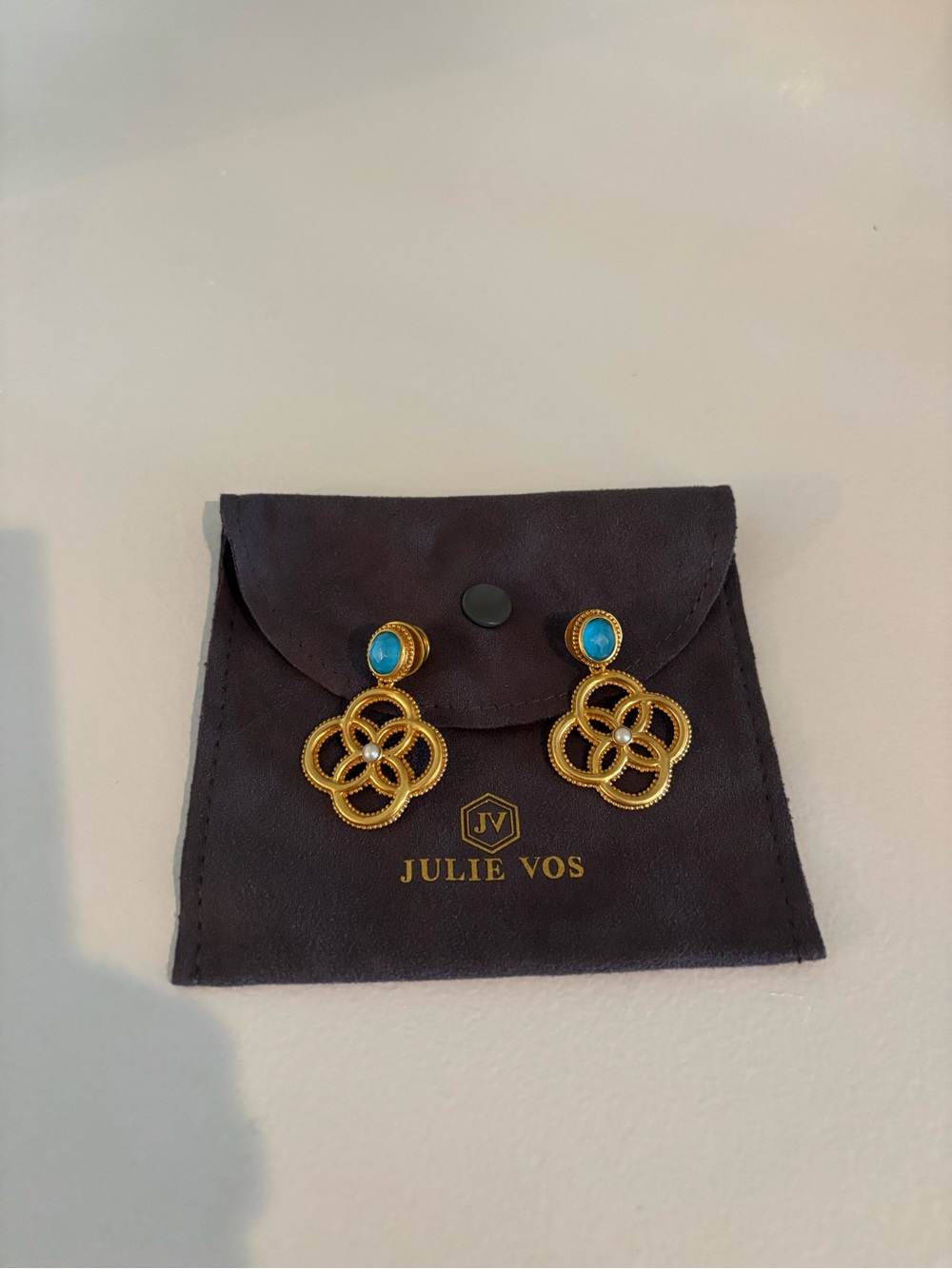 Julie Vos Gold and Turquoise Floral Drop Earrings